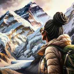 someone gazing at Mount Everest, painting, hyperrealism generated by DALL·E 2